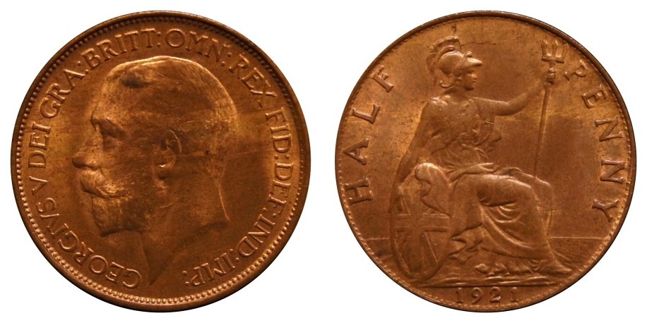 George V, Bronze Halfpenny, 1921