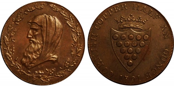Cornwall. Bronzed County Halfpenny.  DH 2