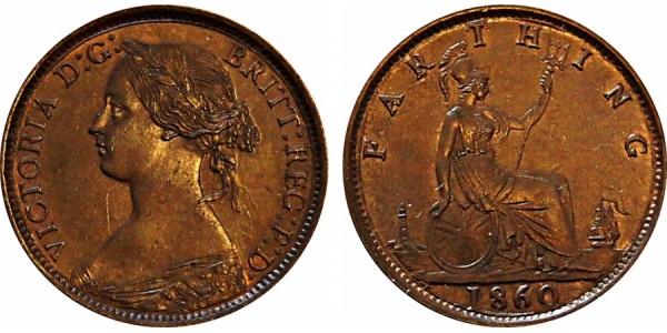 Victoria, Bronze Farthing, 1860 TB.