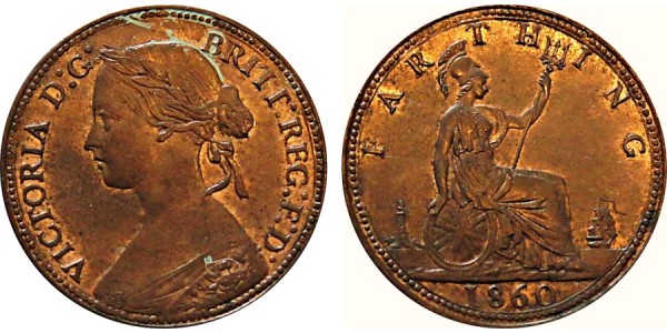 Victoria, Bronze Farthing, 1860 RB.