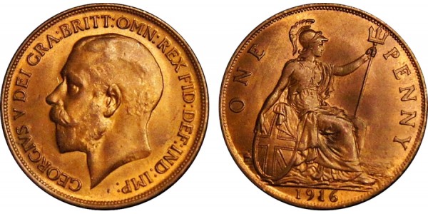 George V. Bronze Penny. 1916.