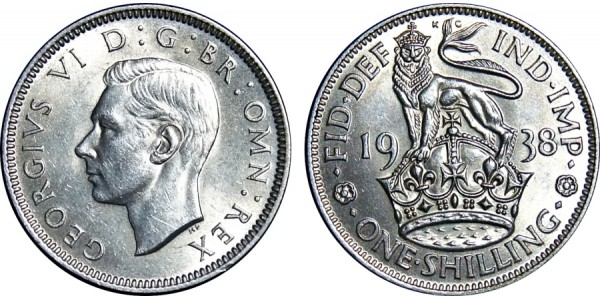 George VI. Silver Shilling 1938.