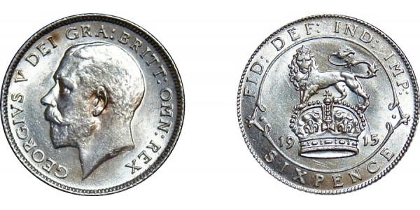 George V, Silver Sixpence, 1915