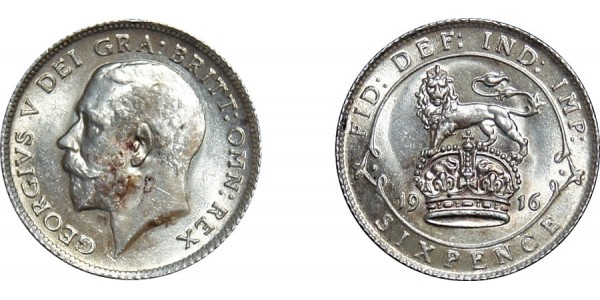 George V, Silver Sixpence, 1920.