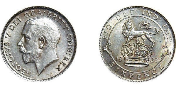 George V, Silver Sixpence, 1923