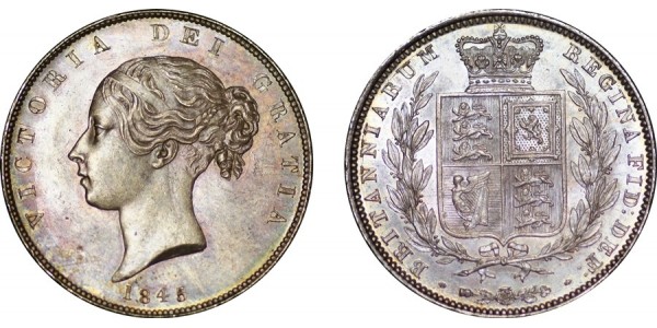 Victoria, Silver Half-crown, 1845