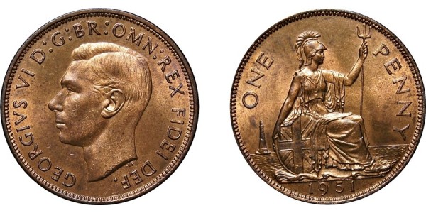 George VI, Bronze Penny, 1951