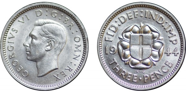 George VI. Silver Threepence, 1944.