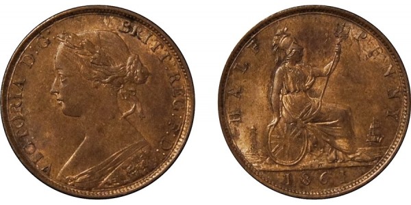 Victoria, Bronze Halfpenny, 1861. F.270